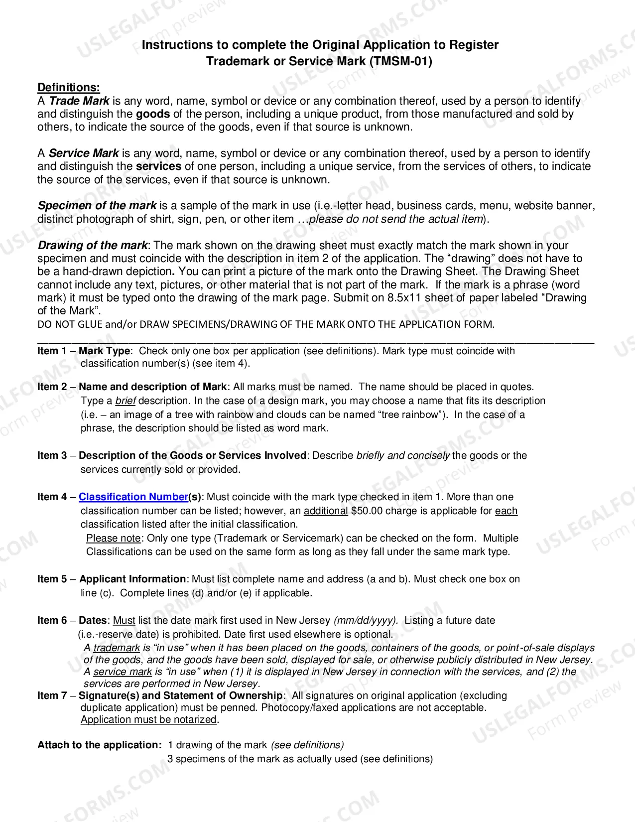 Preview Original Application to Register A Trade Or Service Mark