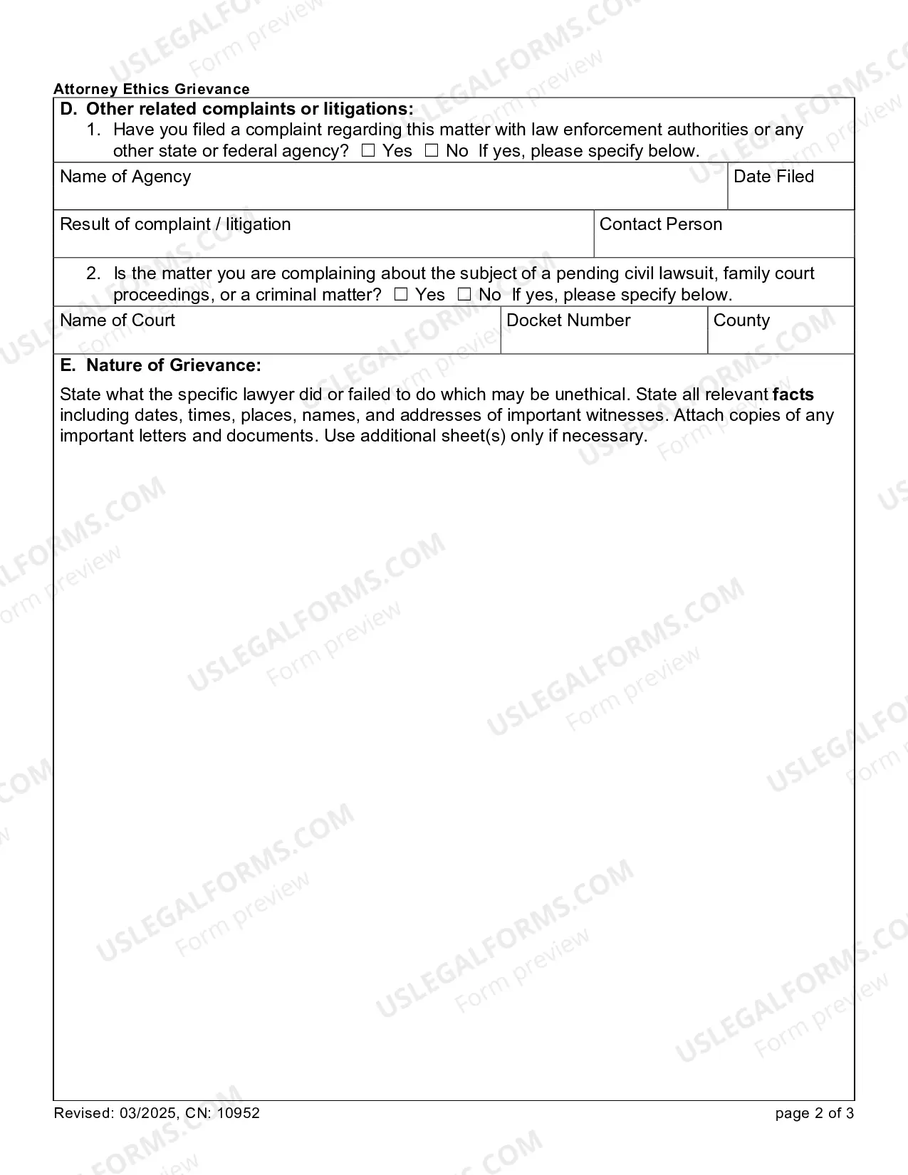 Preview Attorney Ethics Grievance Form