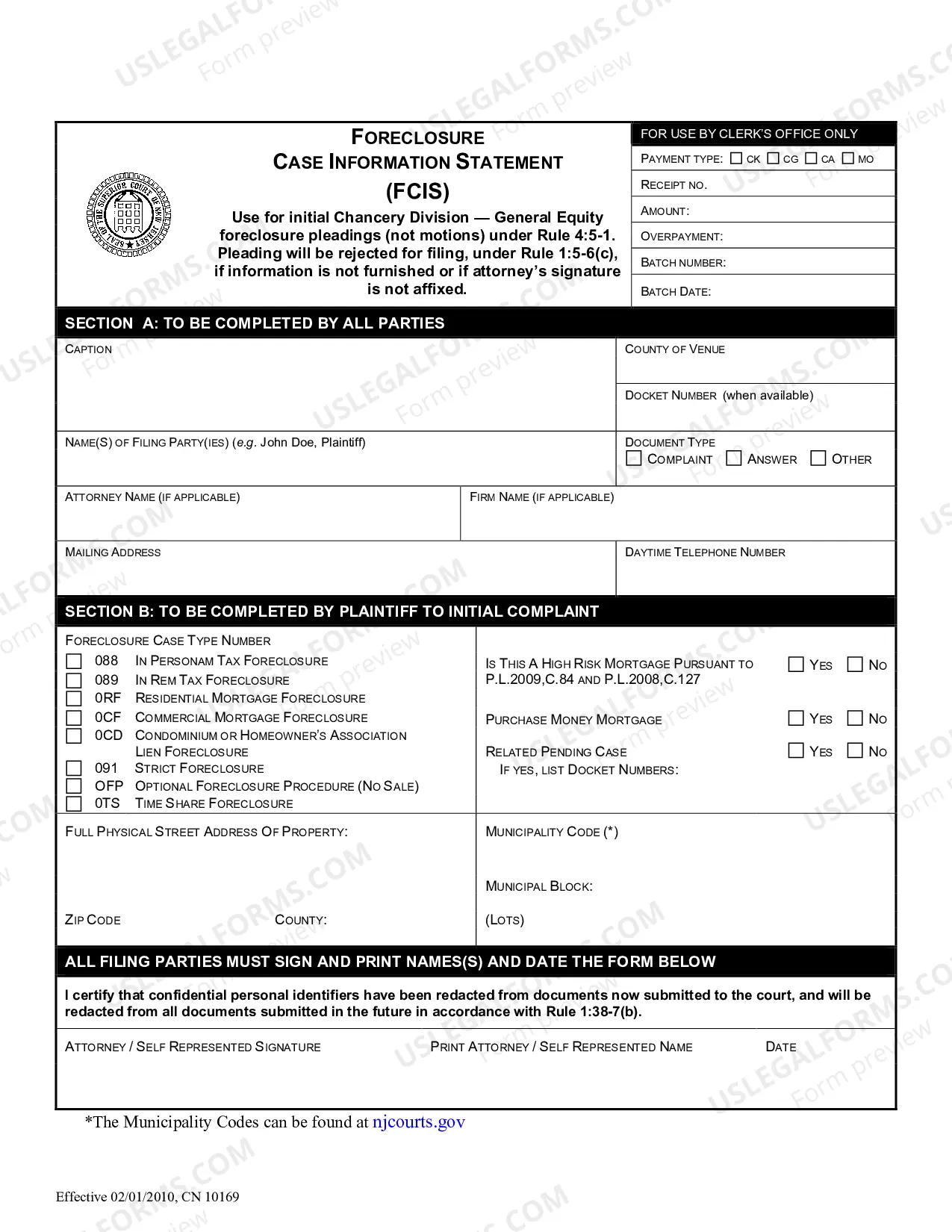 Preview Foreclosure Case Information Statement (FCIS)