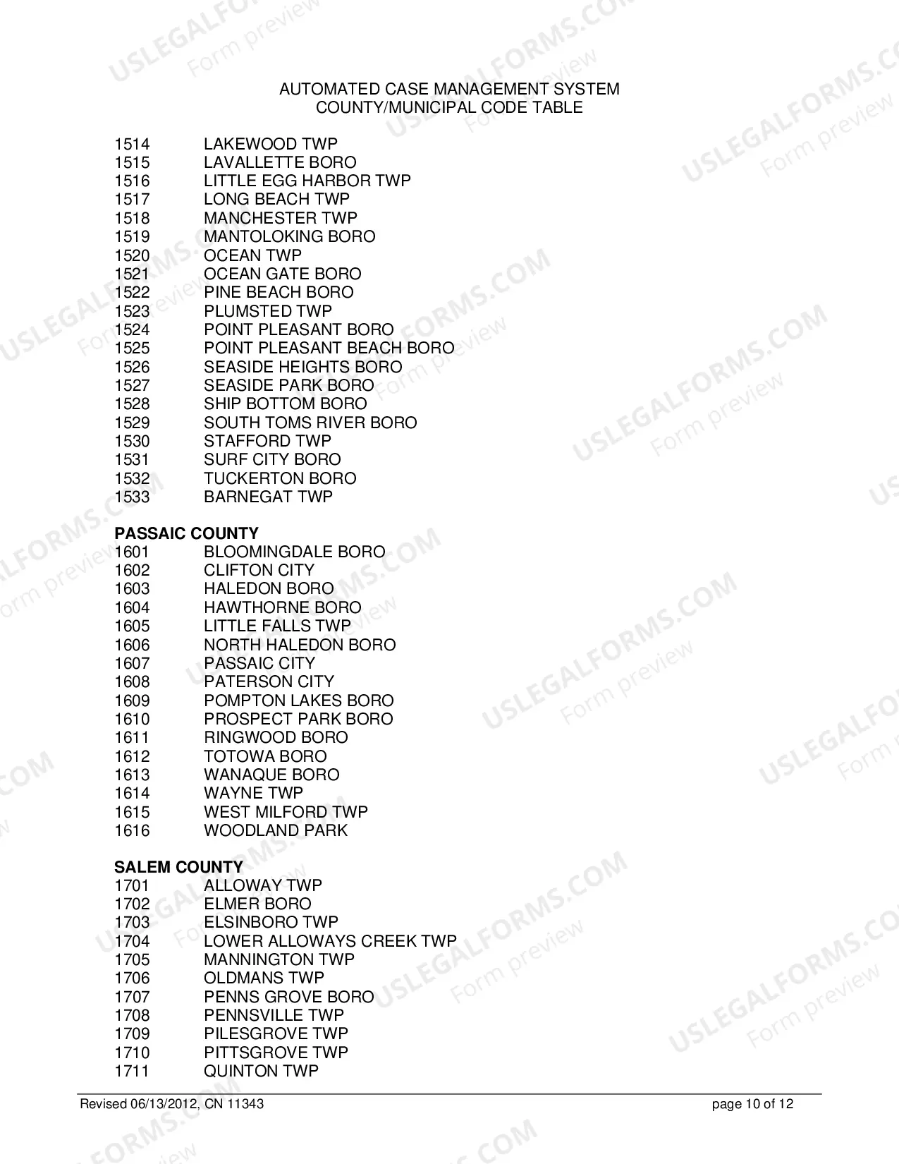 Preview 11343 - Automated Case Management System County/Municipal Code Table