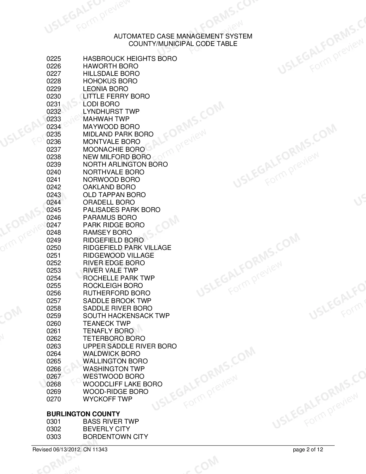 Preview 11343 - Automated Case Management System County/Municipal Code Table