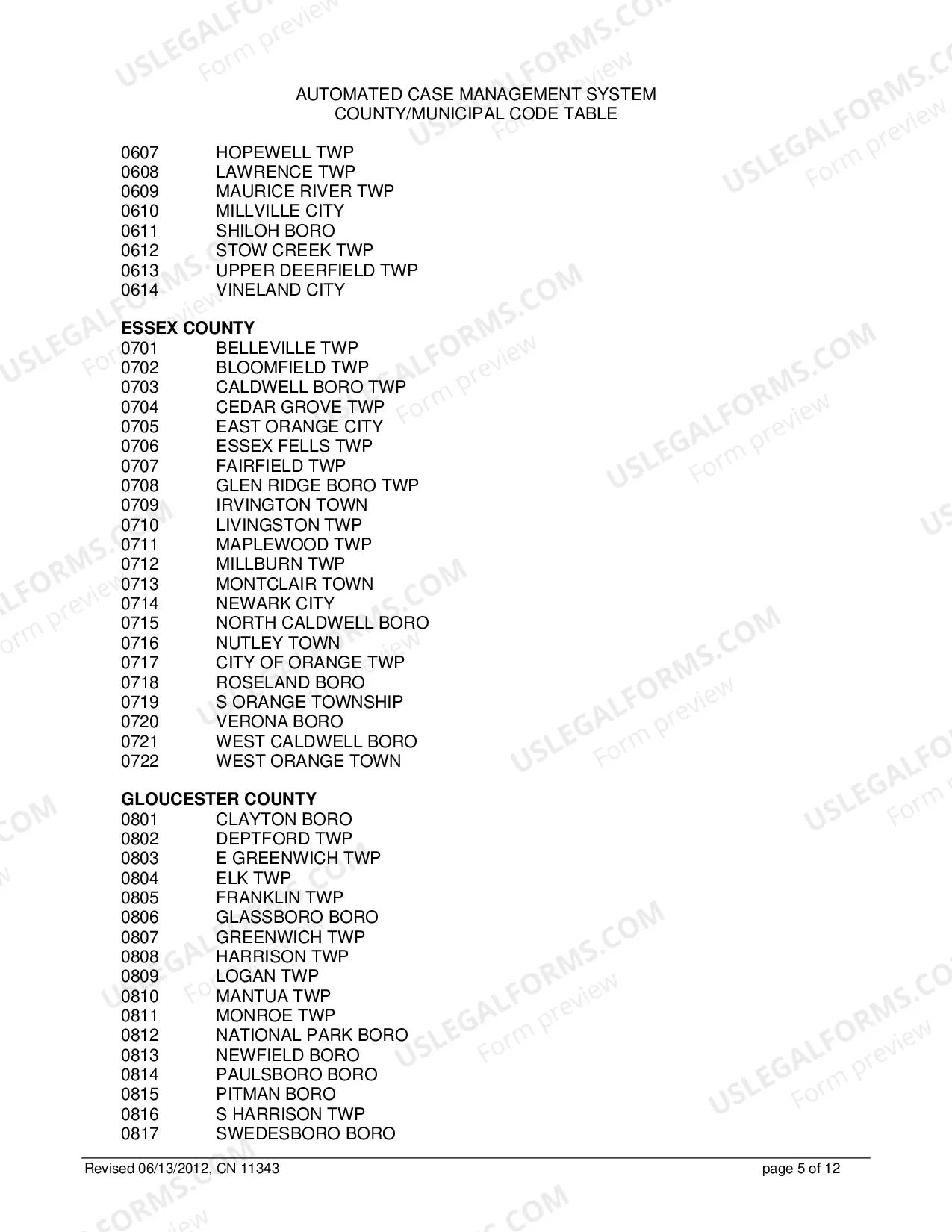 Preview 11343 - Automated Case Management System County/Municipal Code Table