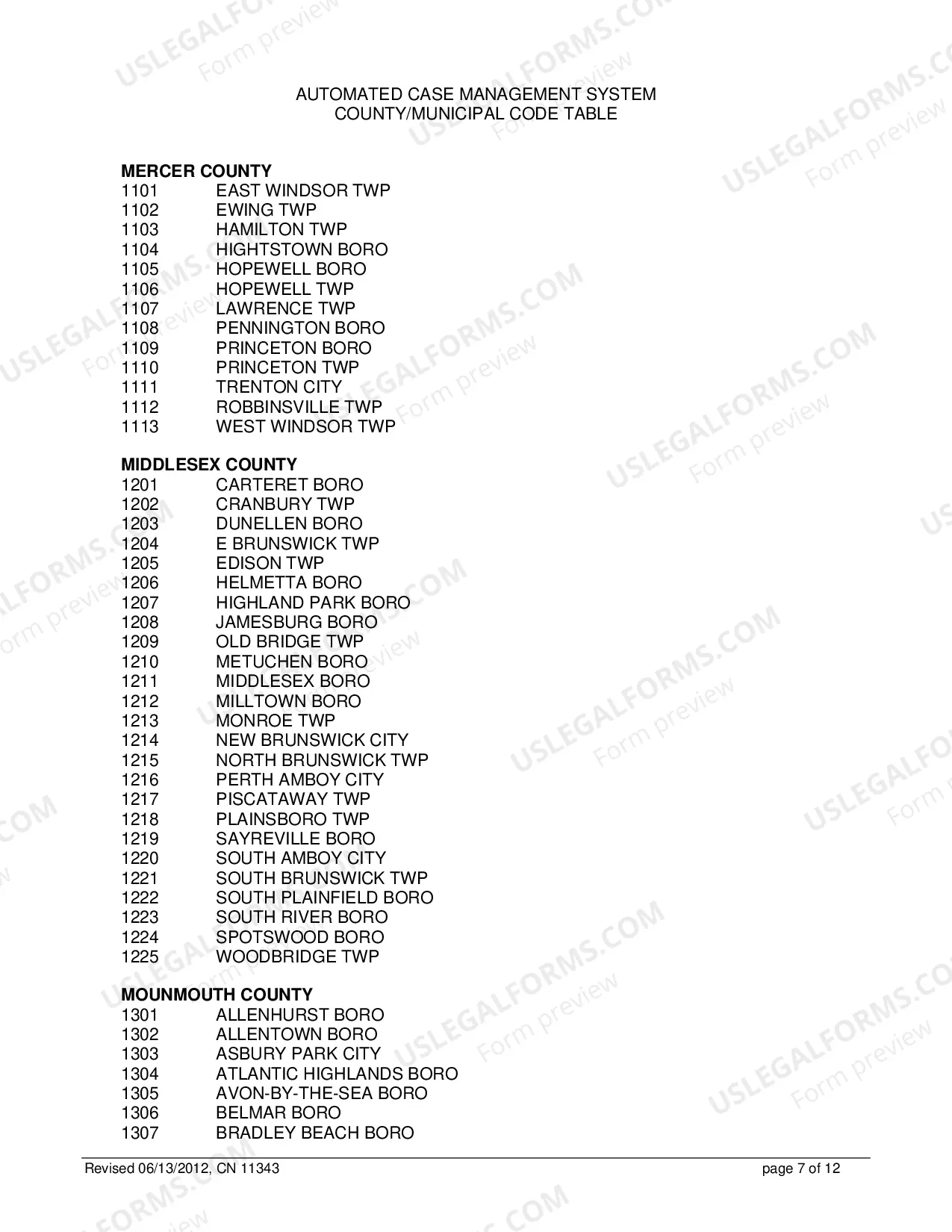 Preview 11343 - Automated Case Management System County/Municipal Code Table