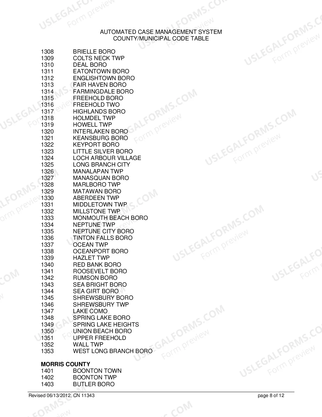 Preview 11343 - Automated Case Management System County/Municipal Code Table