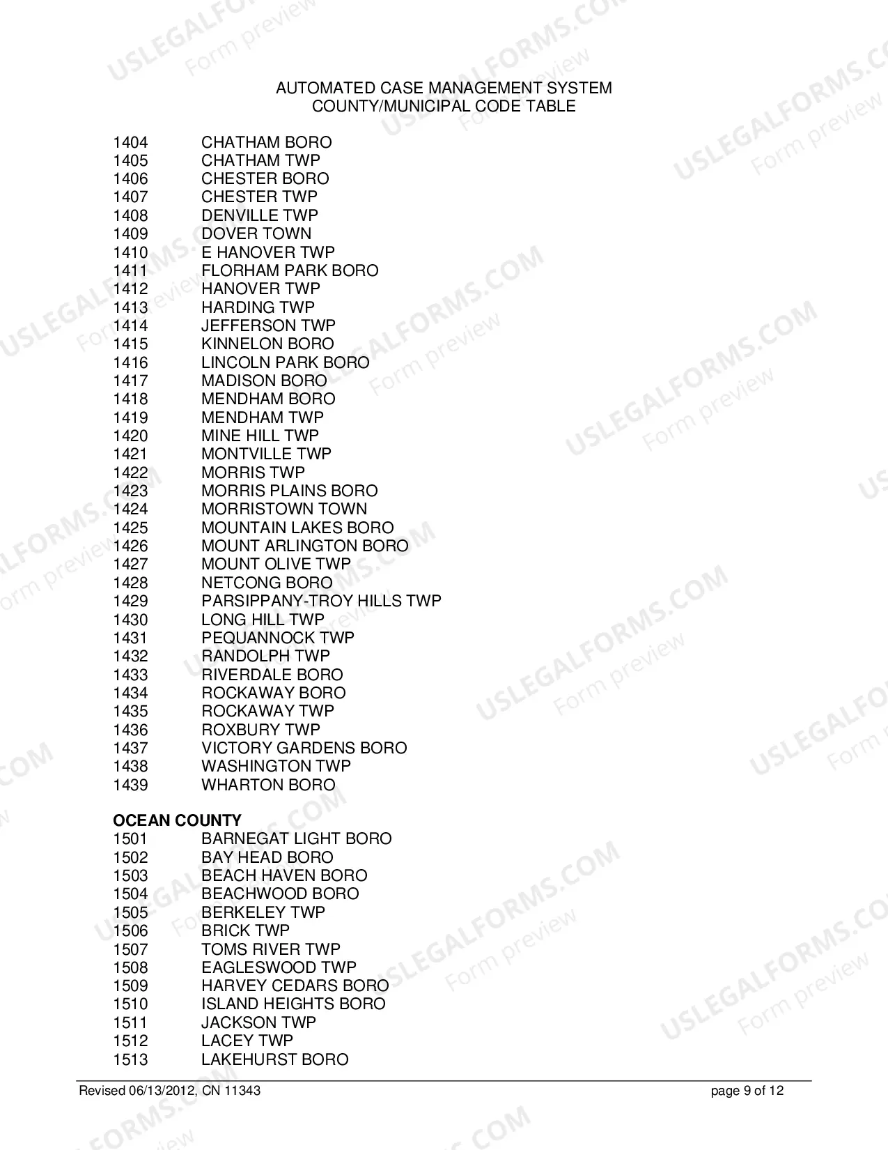 Preview 11343 - Automated Case Management System County/Municipal Code Table