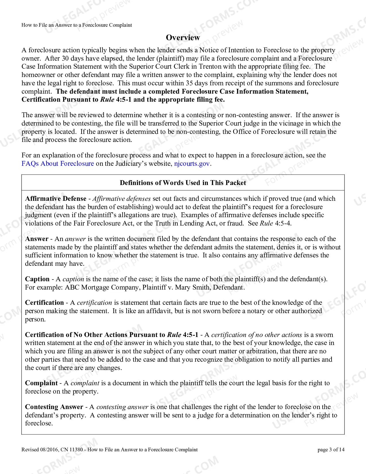 Preview 11380 - How to File an Answer to a Foreclosure Complaint