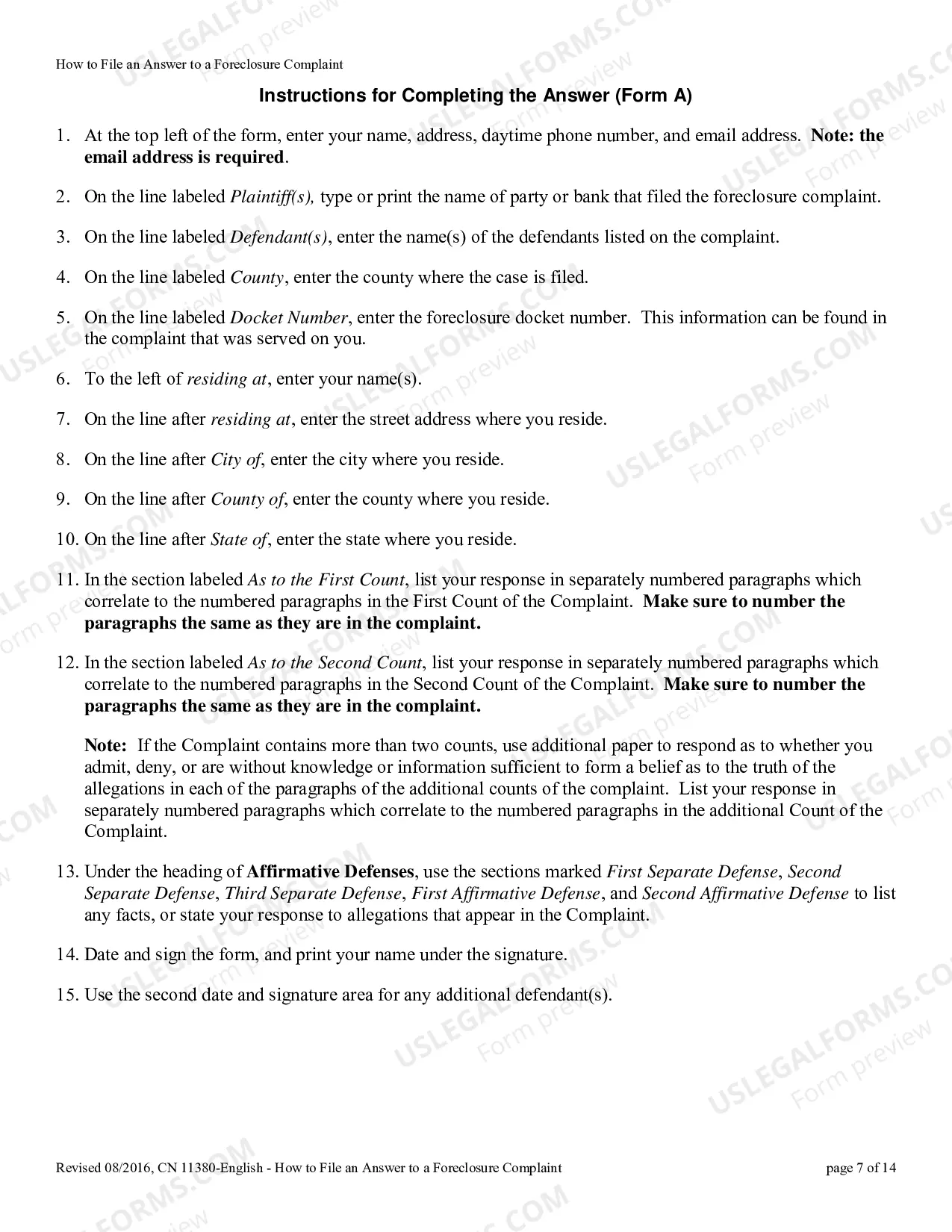 Preview 11380 - How to File an Answer to a Foreclosure Complaint