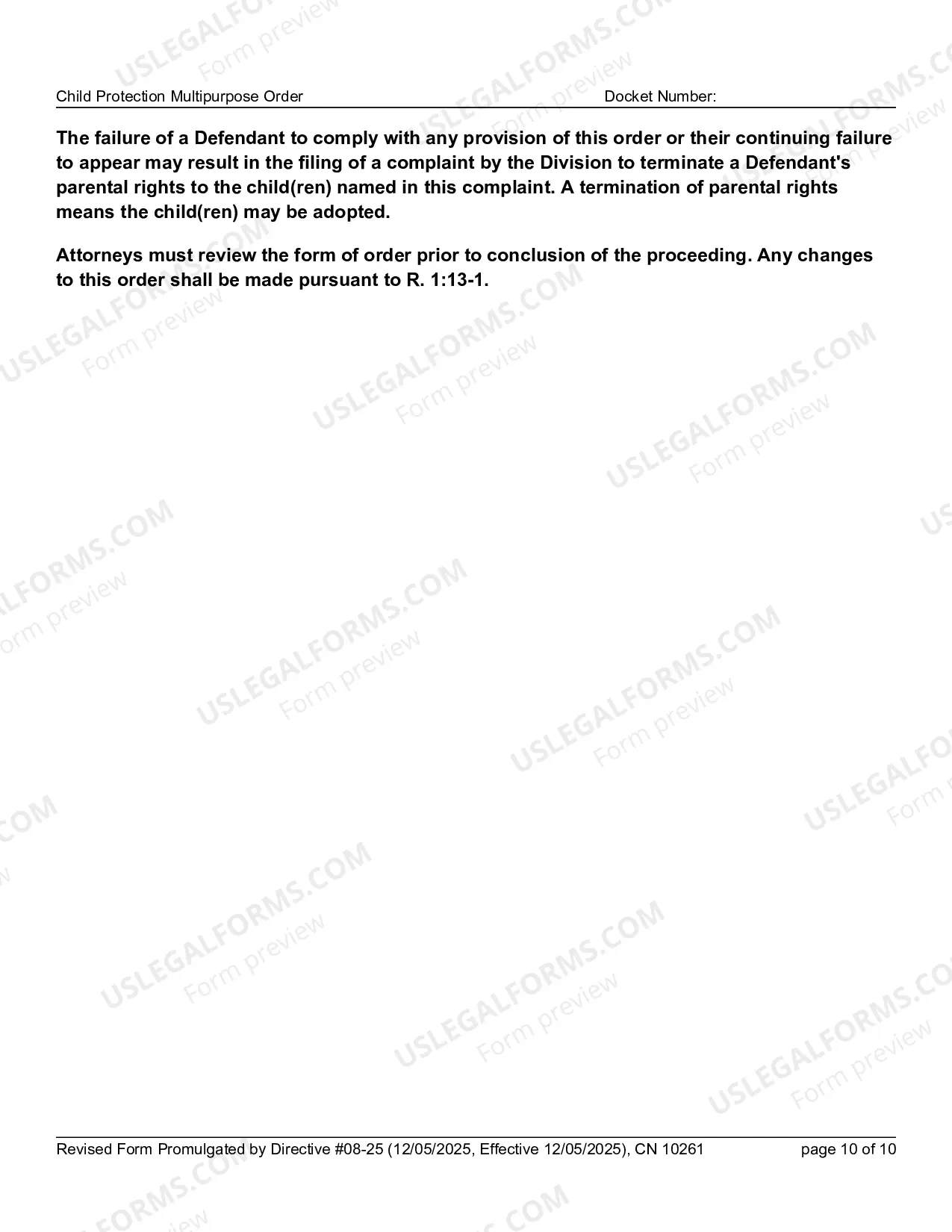 Preview 10261 - FN Multipurpose Order (Word form)