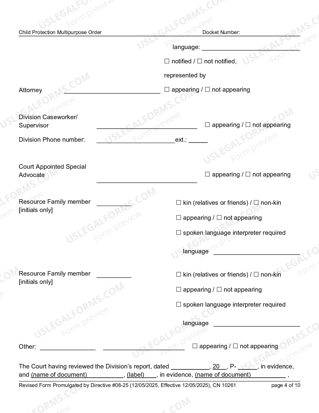 Preview 10261 - FN Multipurpose Order (Word form)