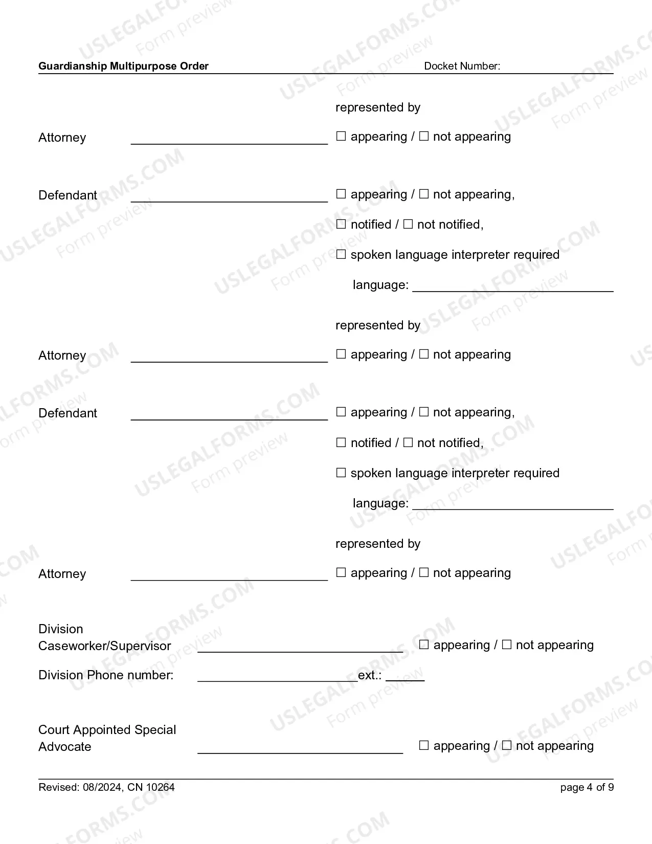 Preview 10264 - FG Guardianship Multipurpose Order (Word form)