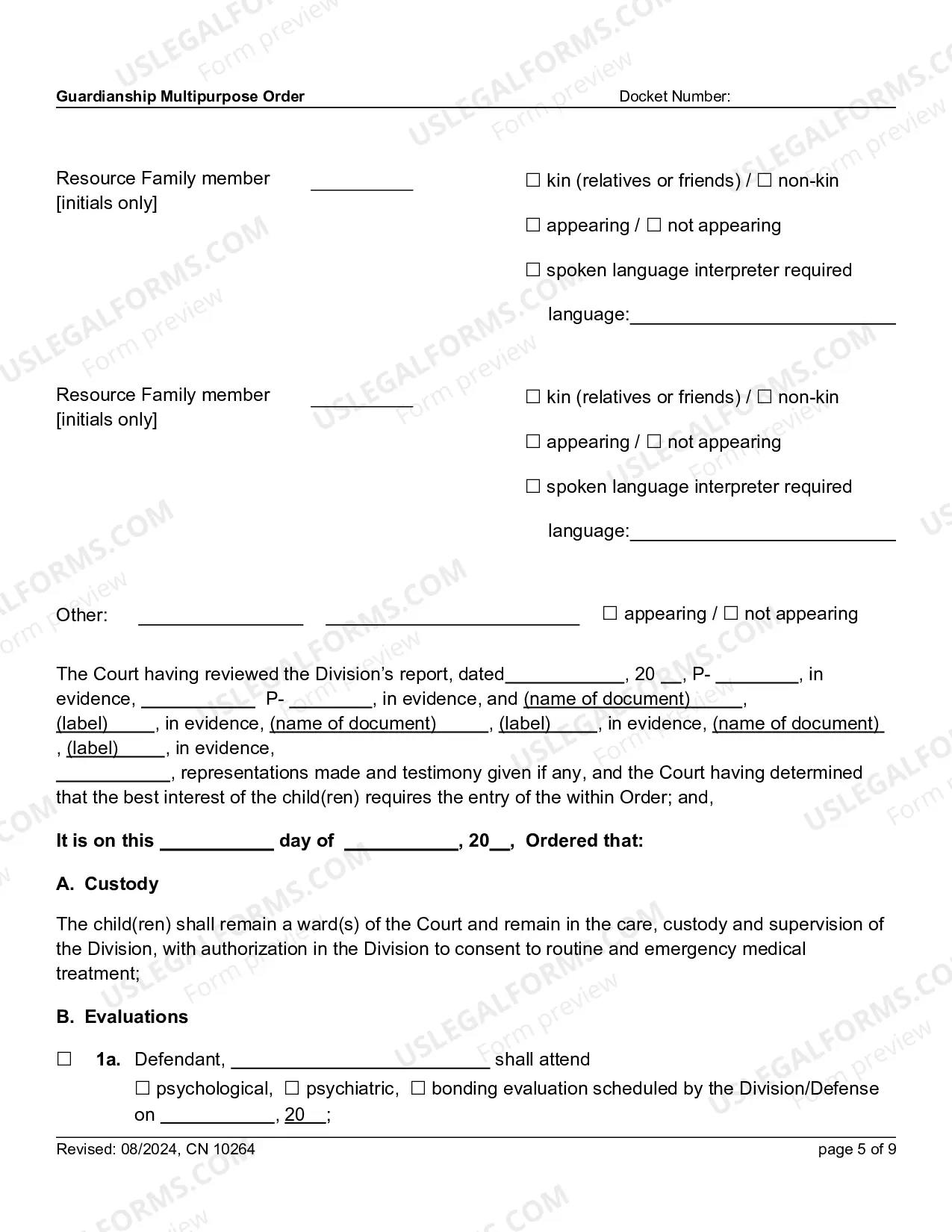 Preview 10264 - FG Guardianship Multipurpose Order (Word form)