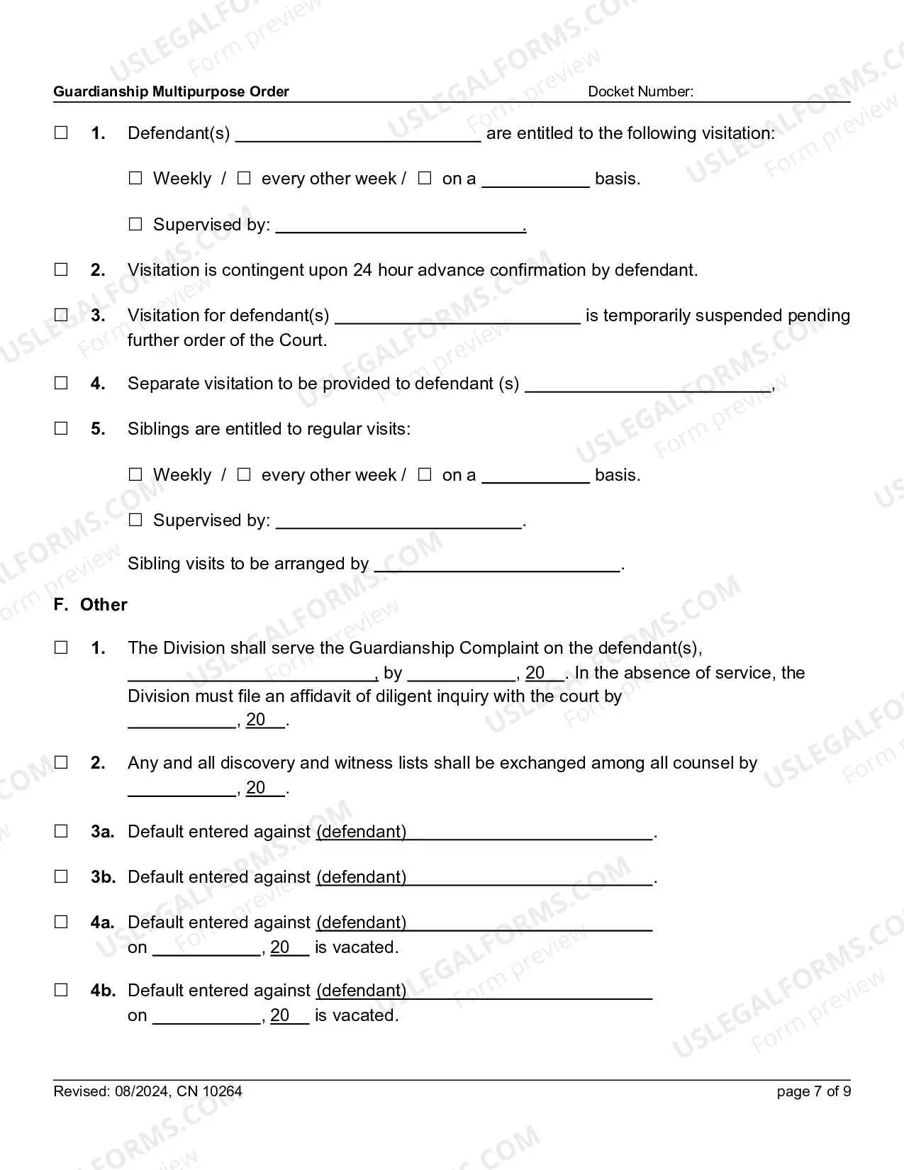 Preview 10264 - FG Guardianship Multipurpose Order (Word form)