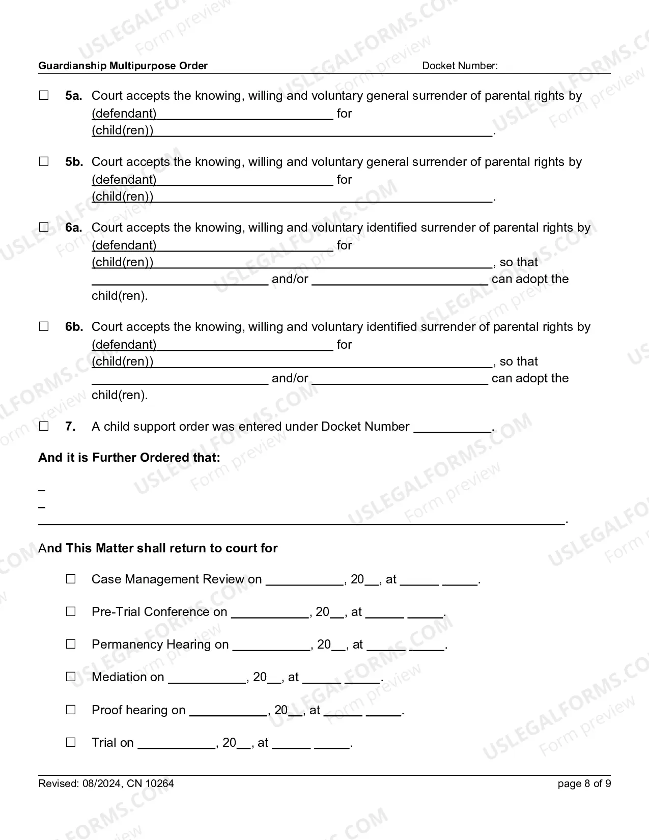 Preview 10264 - FG Guardianship Multipurpose Order (Word form)