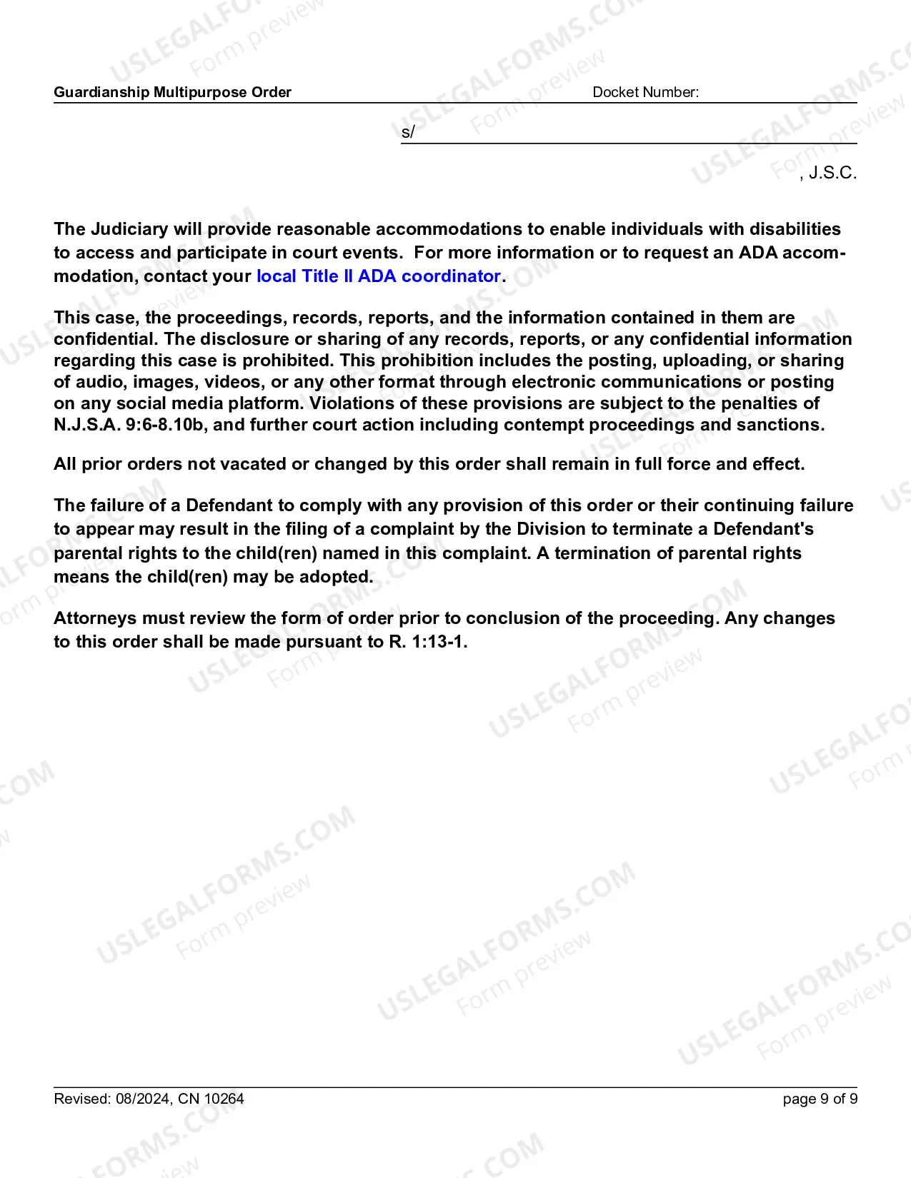 Preview 10264 - FG Guardianship Multipurpose Order (Word form)