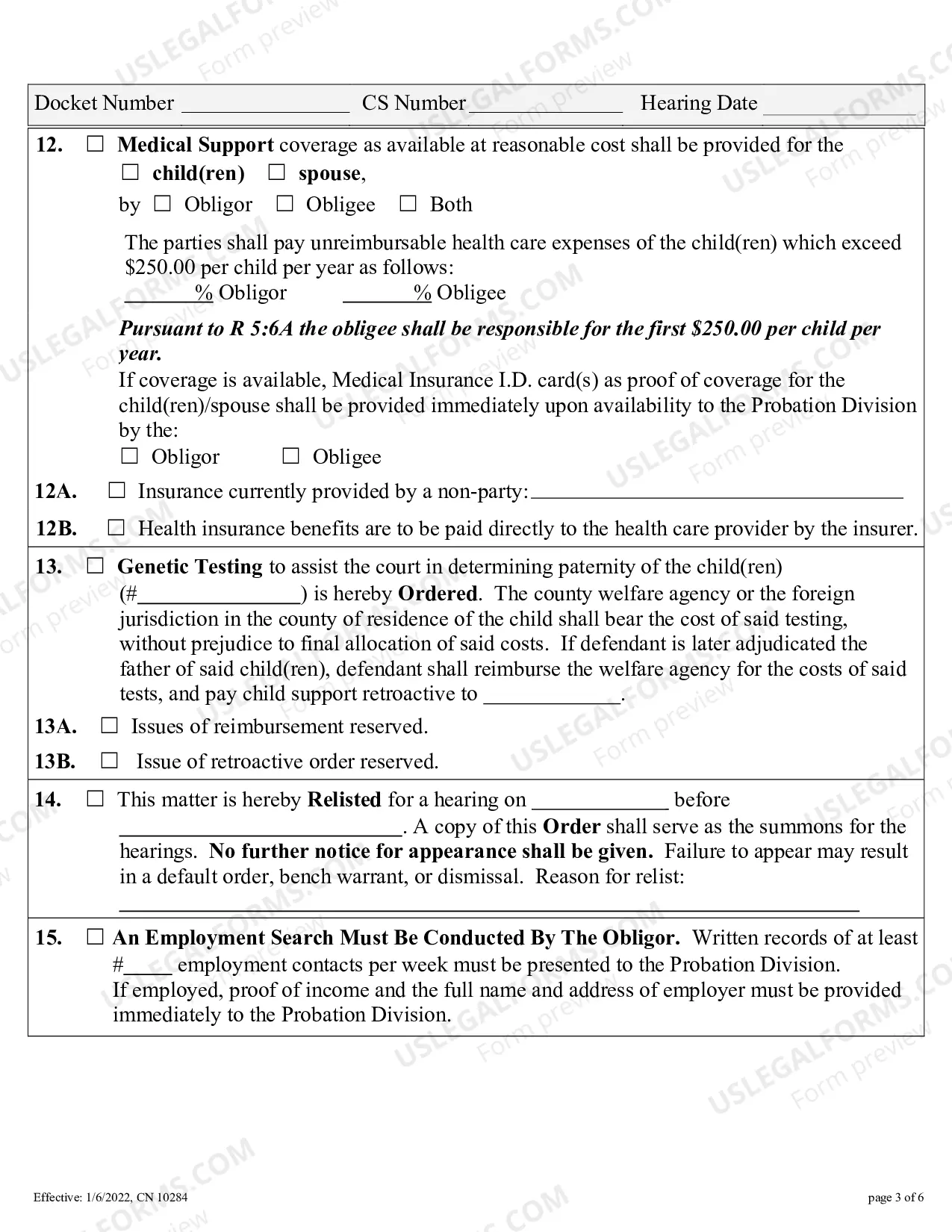 Preview Uniform Summary Support Order