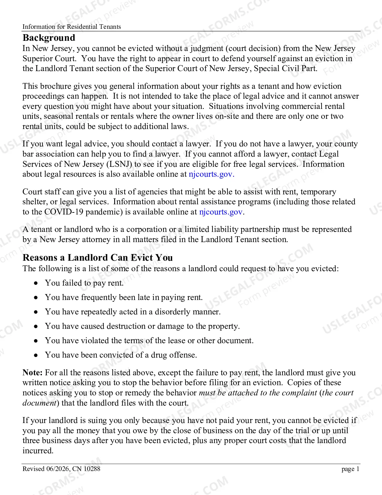 Preview Information for Residential Tenants - brochure