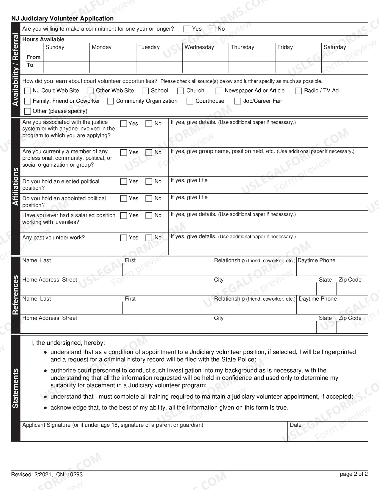 Preview Volunteer Application