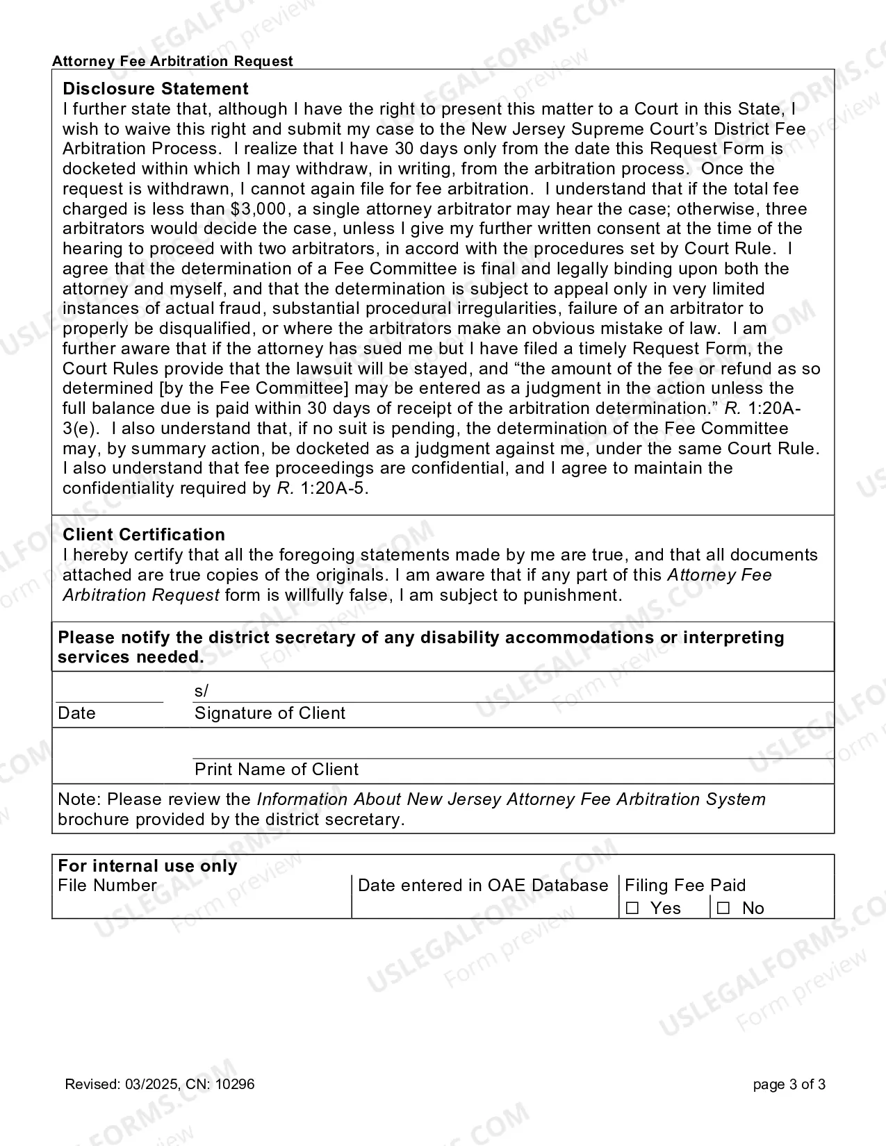 Preview Request for Fee Arbitration Form