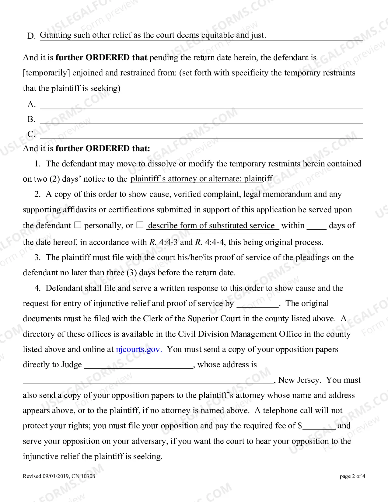 Preview Order to Show Cause with Temporary Restraints Pursuant to Rule 4:52 - Appendix XII-H