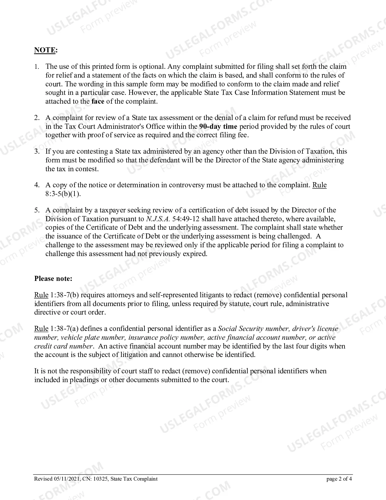 Preview State Tax Complaint