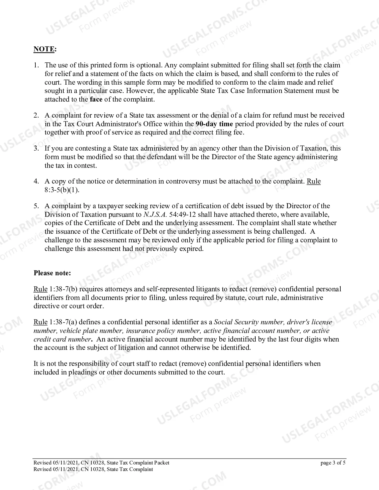 Preview State Tax Complaint Packet (Complete Packet)