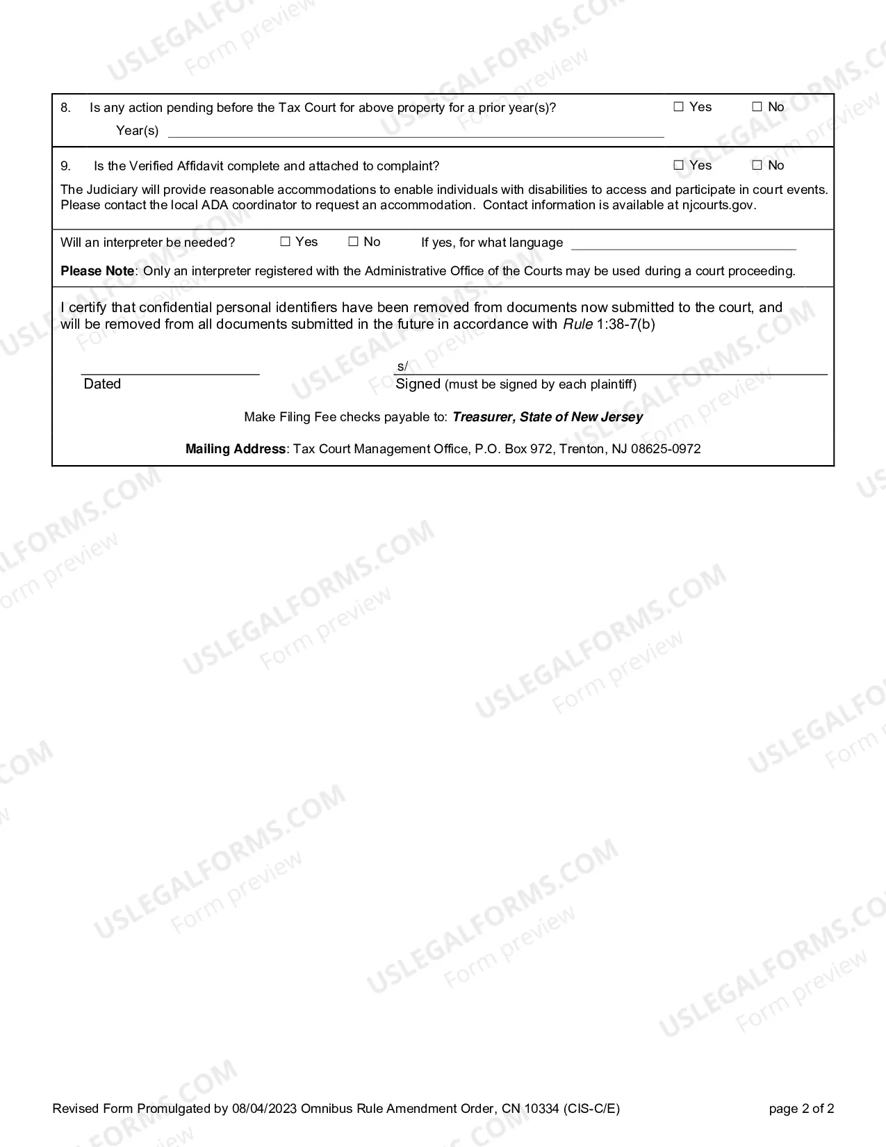 Preview Correction of Error - Case Information Statement (CIS)
