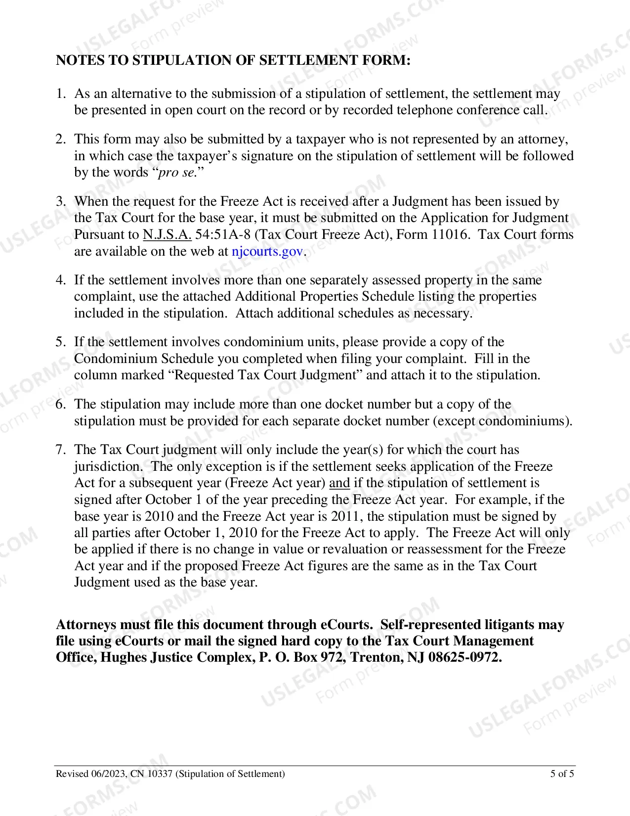 Preview Stipulation of Settlement Form