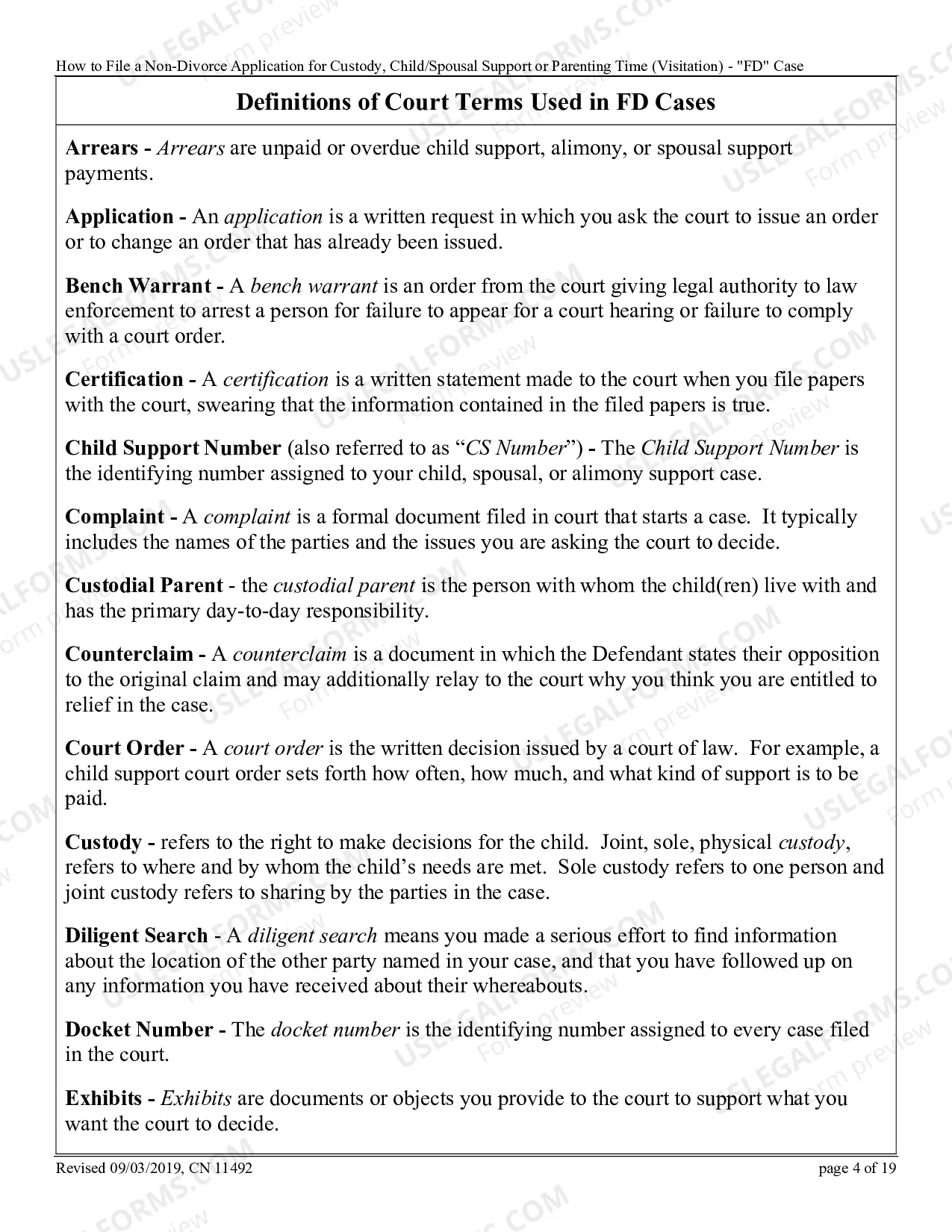 Preview 11492 - Non-dissolution "FD" Case - How to file a non-divorce application for custody,child/spousal support or parenting time (visitation)