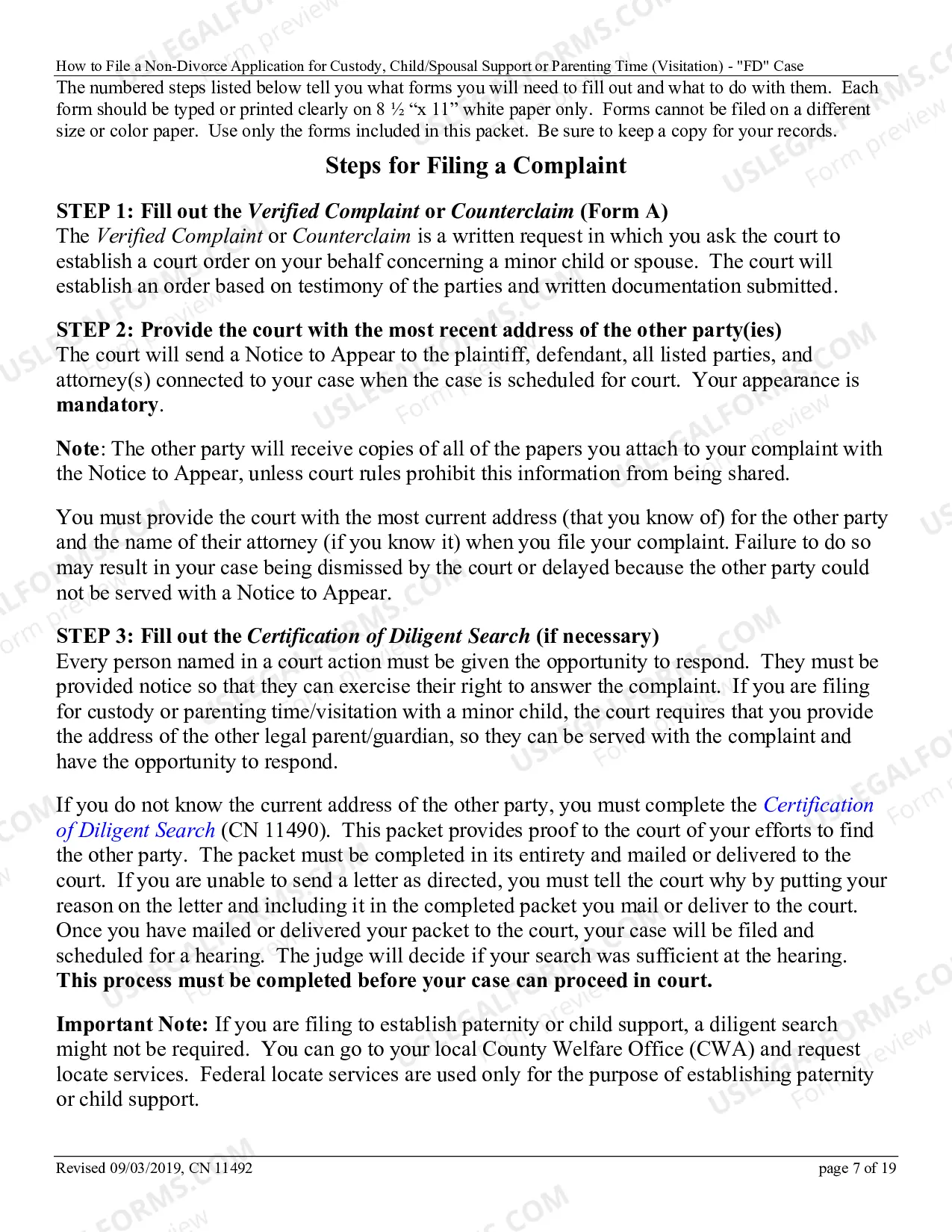 Preview 11492 - Non-dissolution "FD" Case - How to file a non-divorce application for custody,child/spousal support or parenting time (visitation)