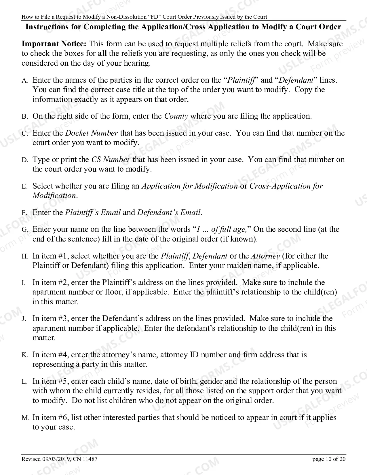 Preview 11487 - How to file a request to modify a Non-Dissolution "FD" Court Order previously issued by the court