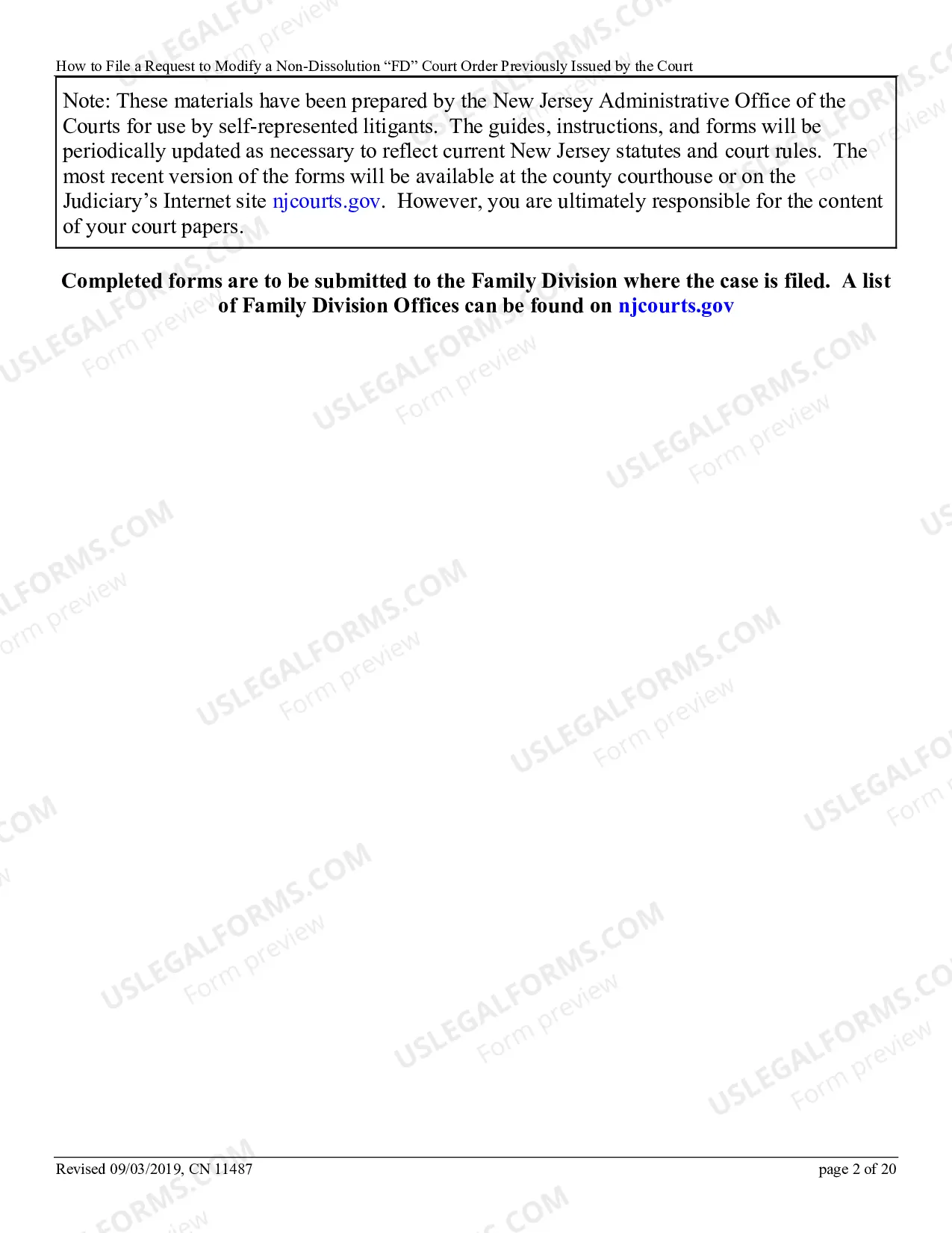 Preview 11487 - How to file a request to modify a Non-Dissolution "FD" Court Order previously issued by the court
