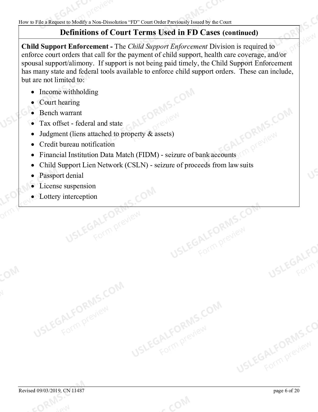 Preview 11487 - How to file a request to modify a Non-Dissolution "FD" Court Order previously issued by the court