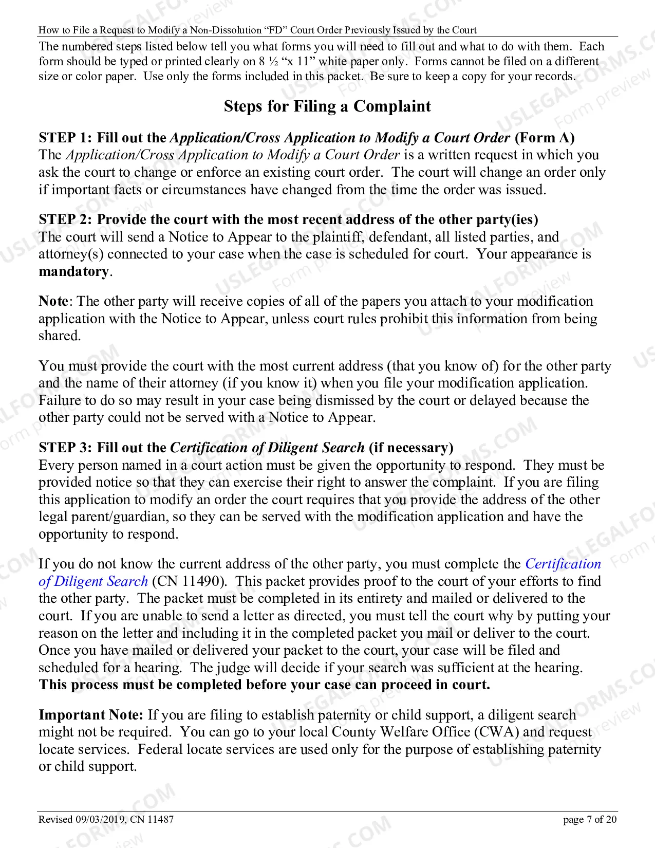 Preview 11487 - How to file a request to modify a Non-Dissolution "FD" Court Order previously issued by the court