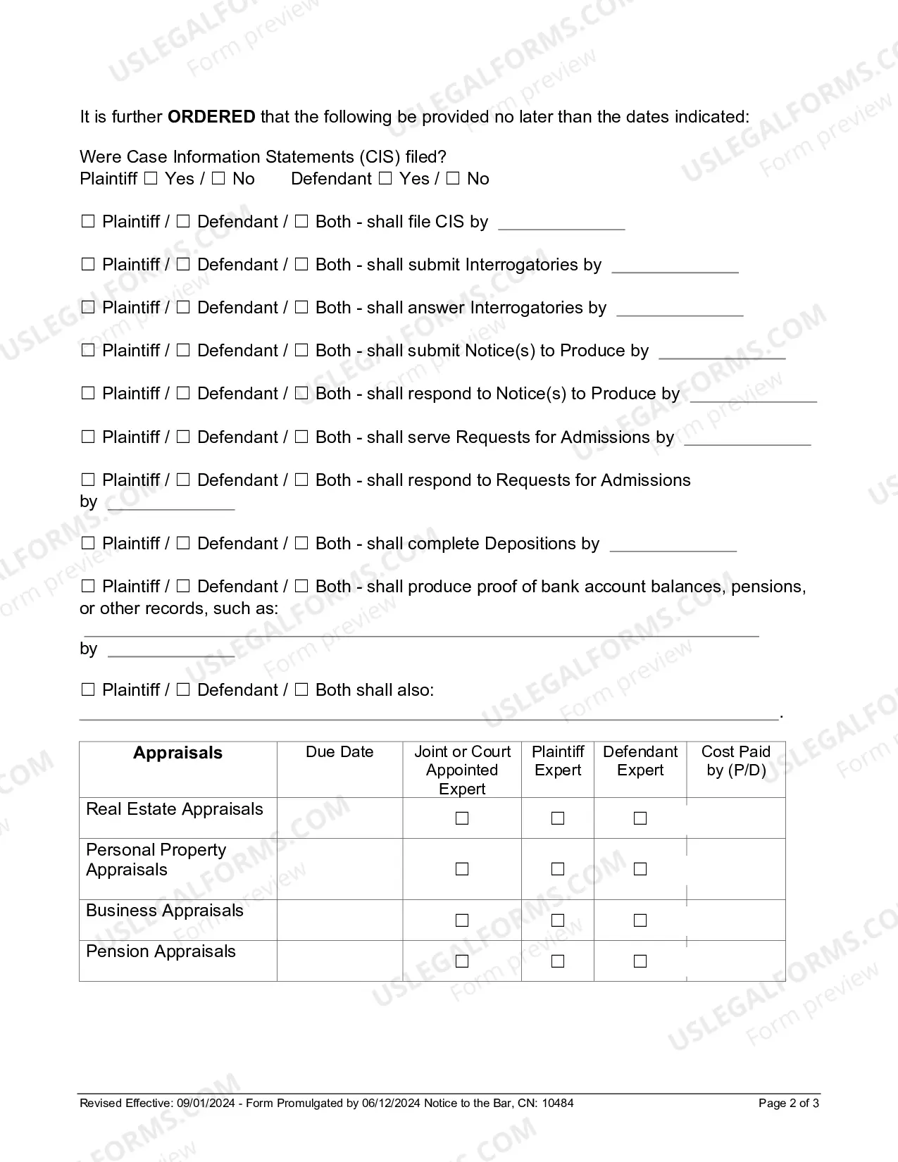 Preview Family Case Management Order (Appendix X)