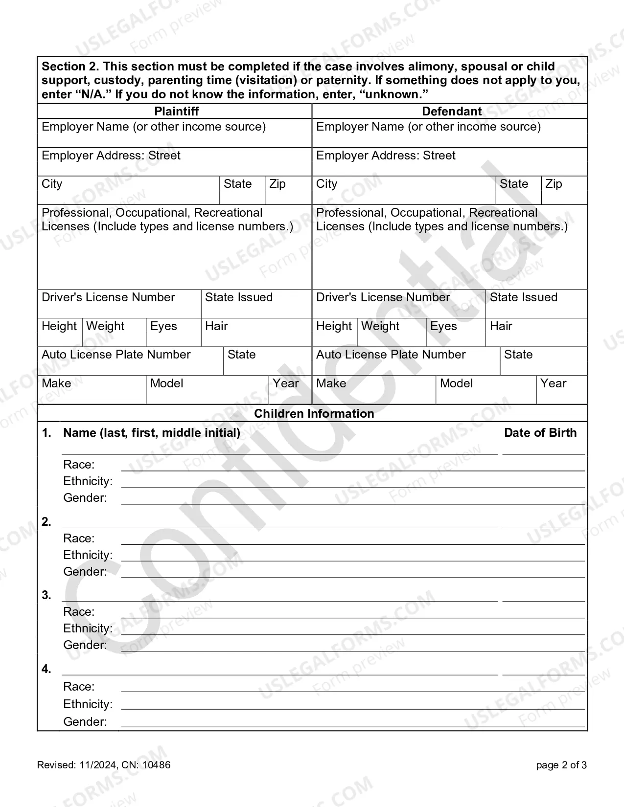 Preview Confidential Litigant Information Sheet