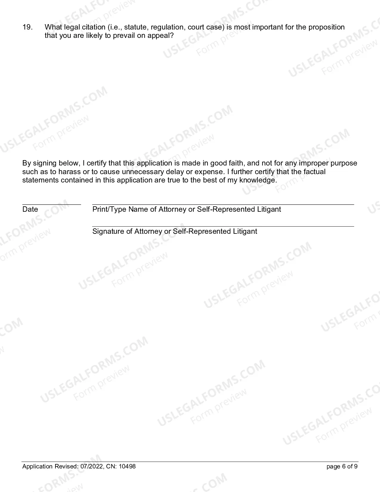 Preview Application for Permission to File Emergent Motion with Instructions