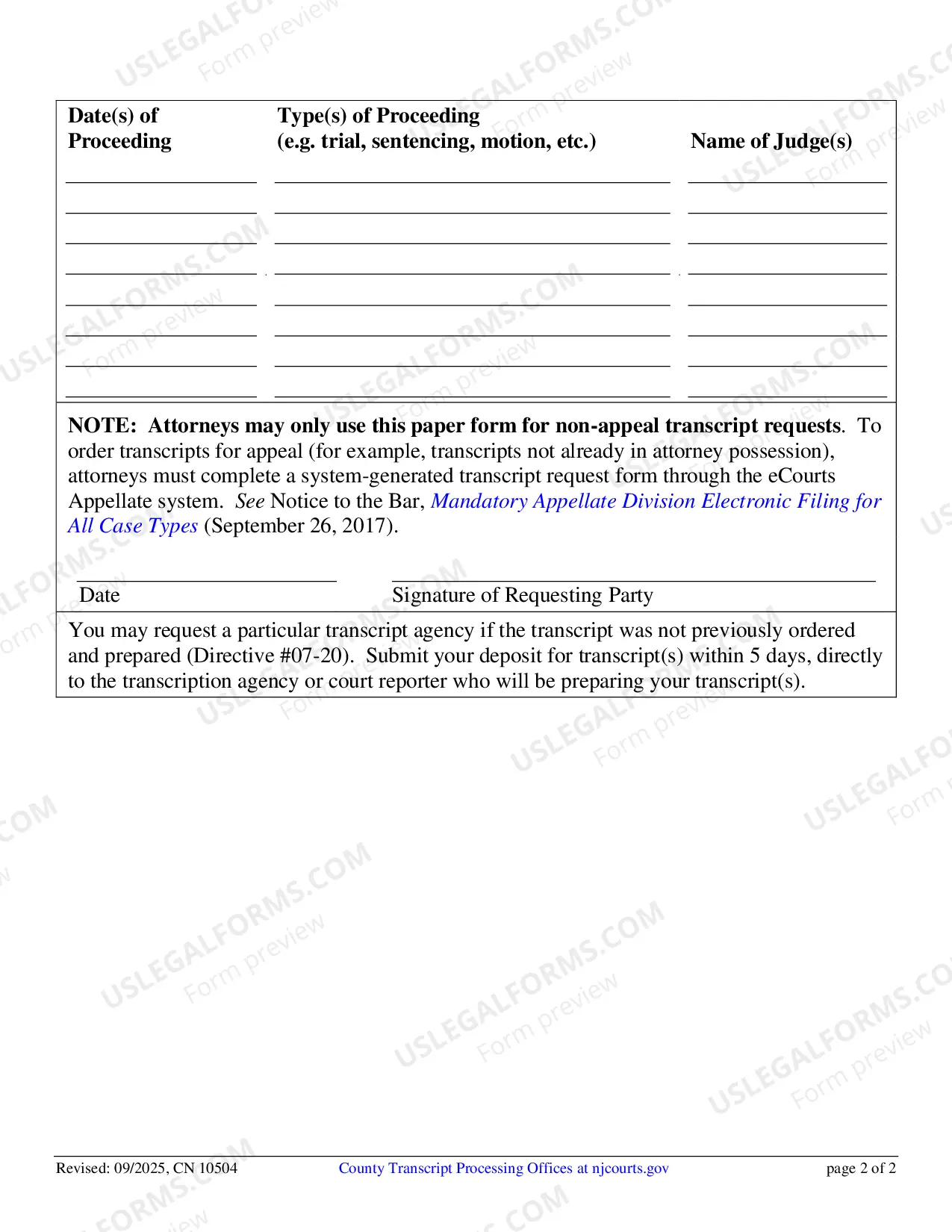 Preview Court Transcript Request (Transcript Request Form)