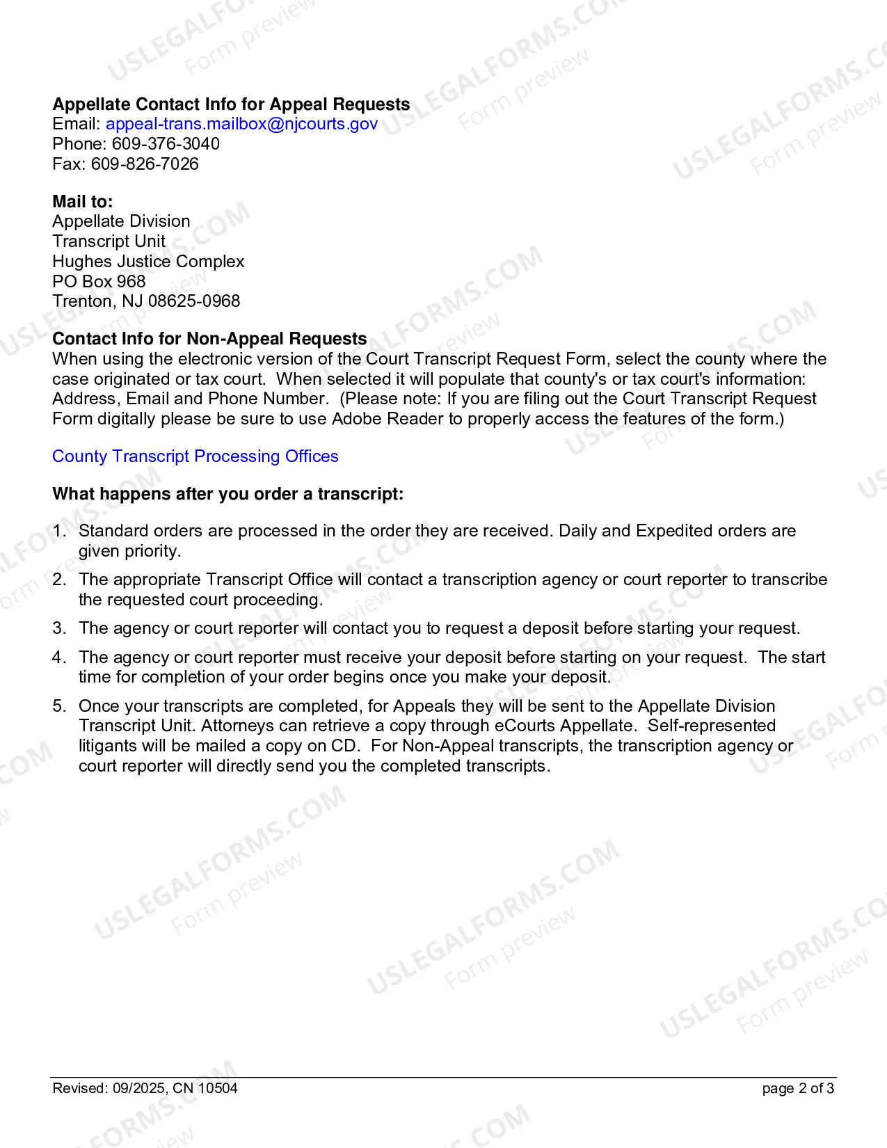 Preview Court Transcript Request (Transcript Request Form)