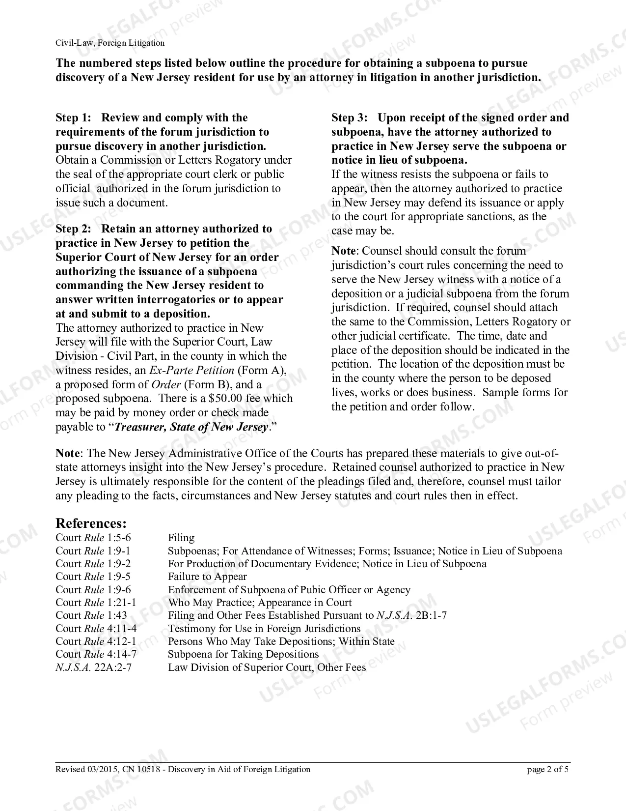 Preview Information for Attorneys on the Procedure to Pursue Discovery of a New Jersey Resident for Use in Litigation in the United States District Courts or Another Country