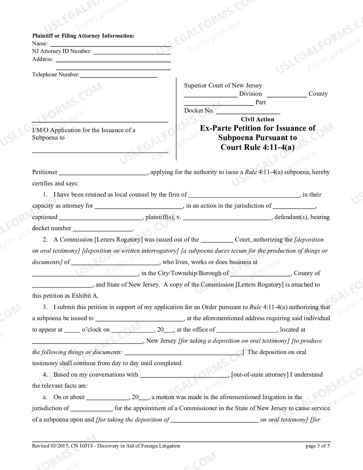 Preview Information for Attorneys on the Procedure to Pursue Discovery of a New Jersey Resident for Use in Litigation in the United States District Courts or Another Country