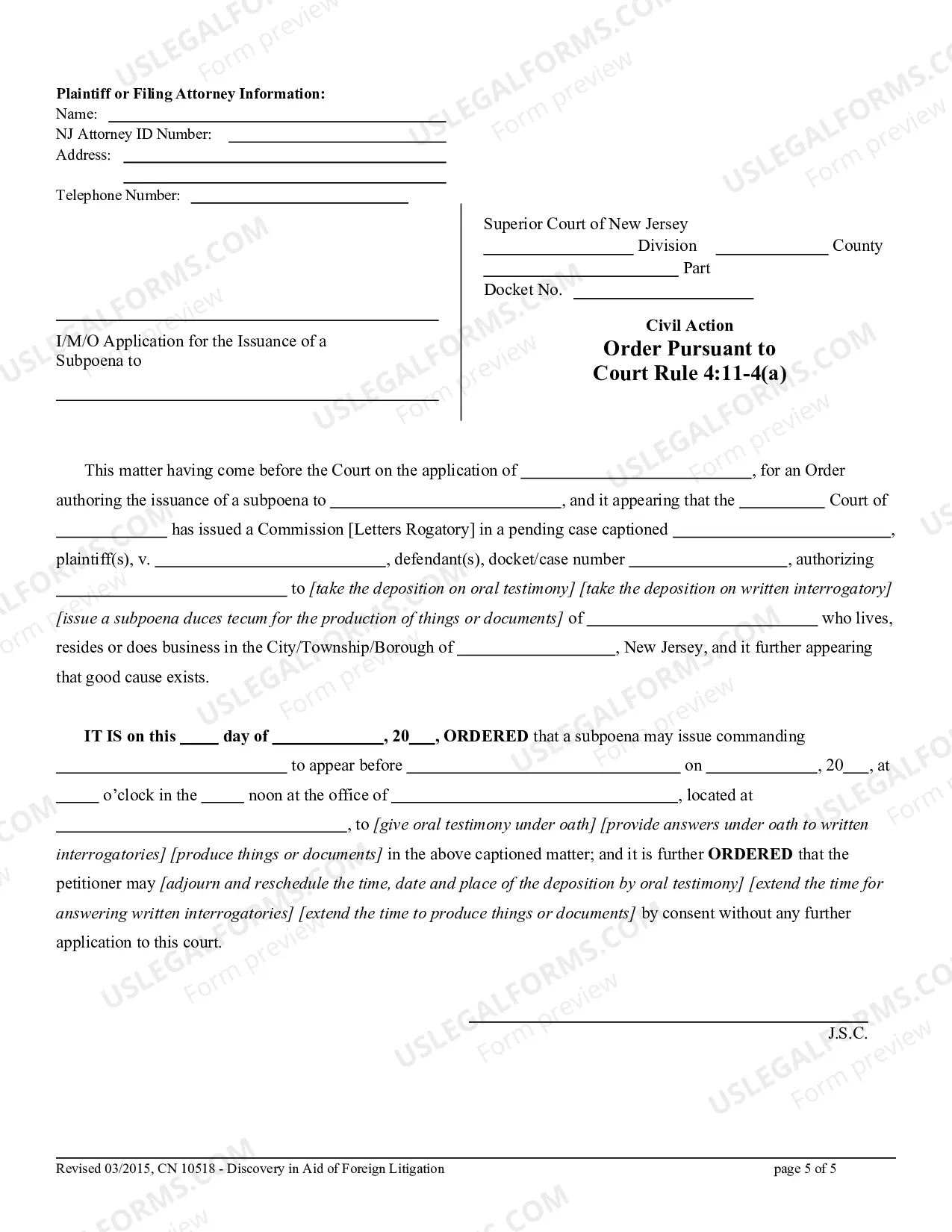 Preview Information for Attorneys on the Procedure to Pursue Discovery of a New Jersey Resident for Use in Litigation in the United States District Courts or Another Country