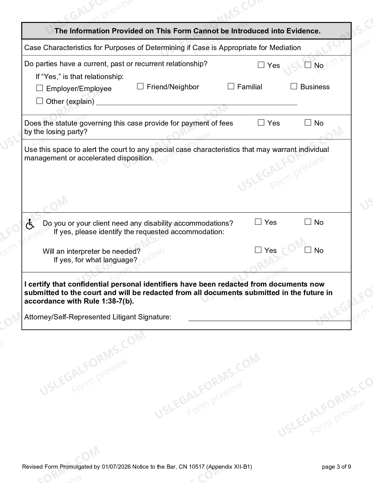 Preview 10517 - Civil Case Information Statement (CIS) Pro Se version with instructions