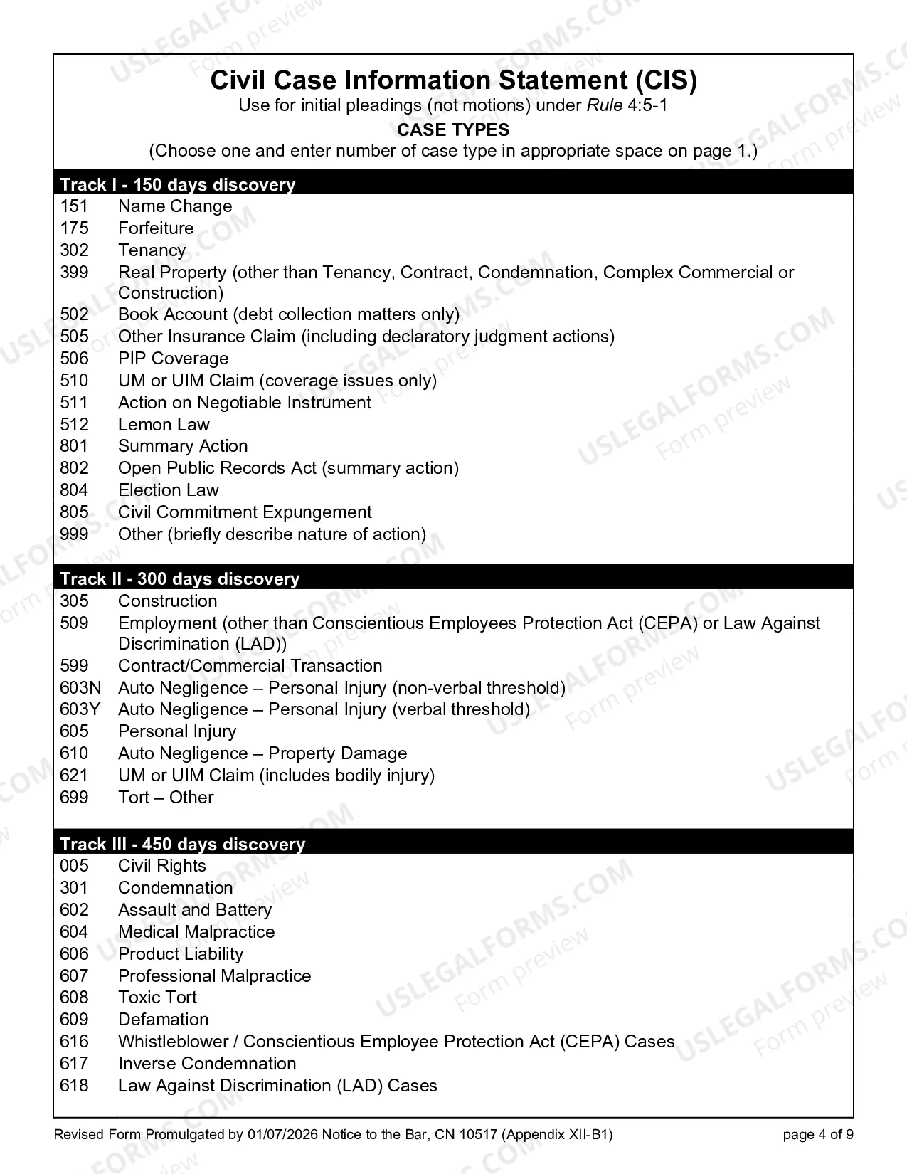 Preview 10517 - Civil Case Information Statement (CIS) Pro Se version with instructions