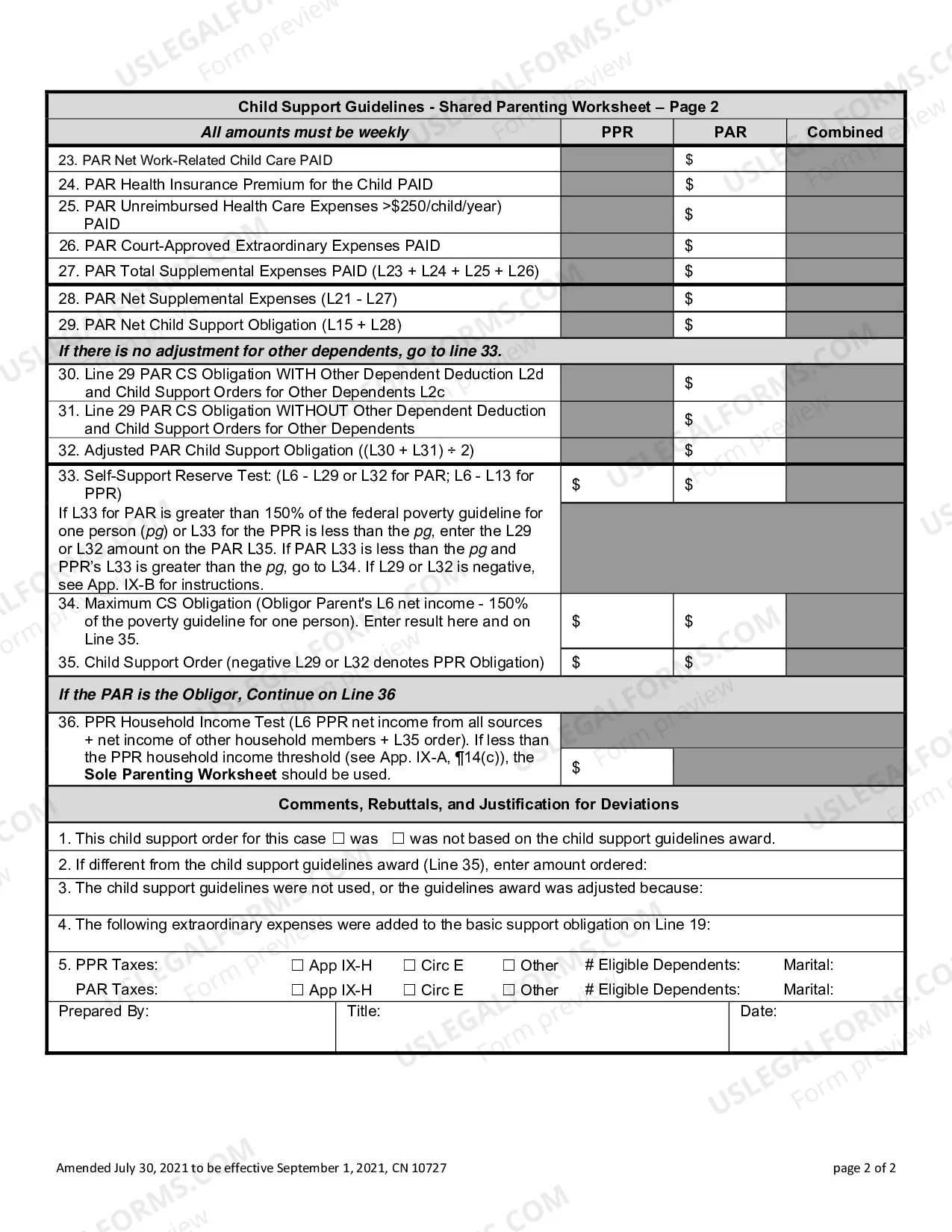 Preview Child Support Guidelines Shared Parenting Worksheet (Court Rules Appendix IX-D)