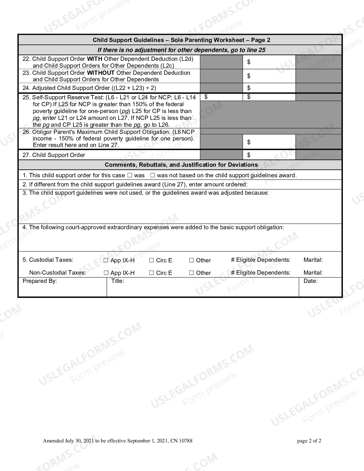 Preview Child Support Guidelines Sole Parenting Worksheet (Court Rules Appendix IX-C)