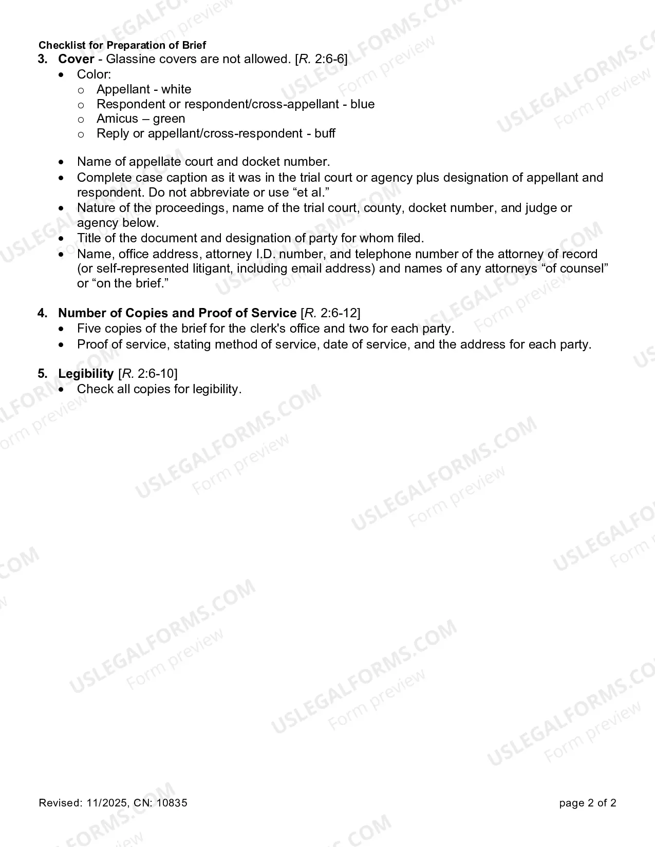 Preview Appellate Division Checklist for Brief (PDF)