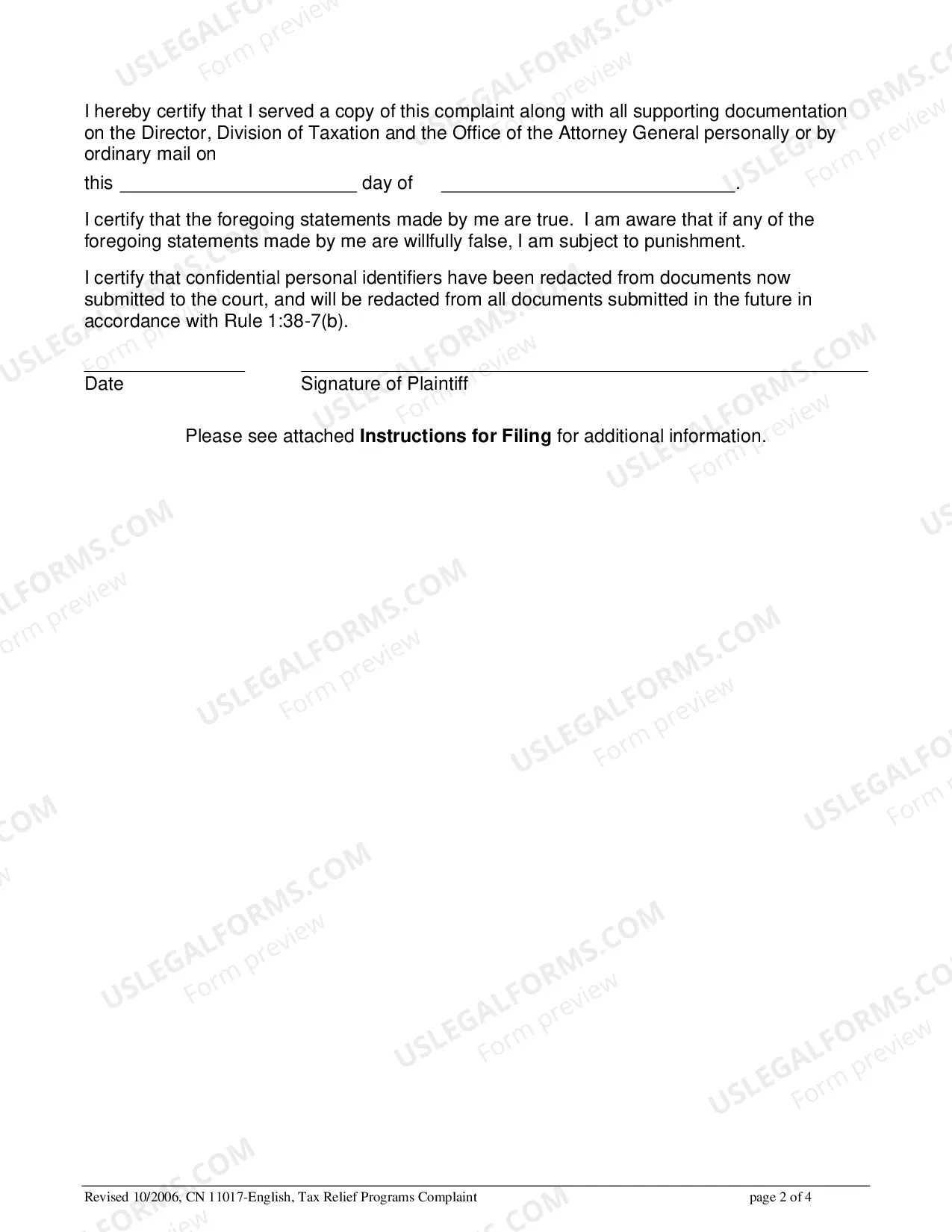 Preview Tax Relief Complaint Form