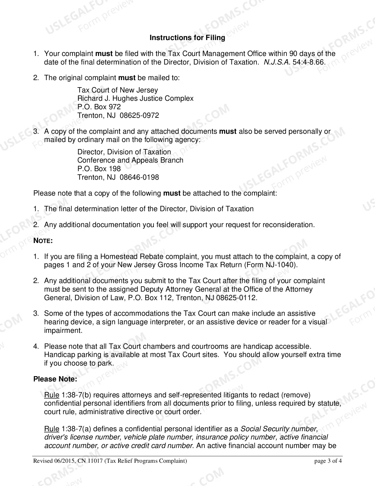 Preview Tax Relief Complaint Form