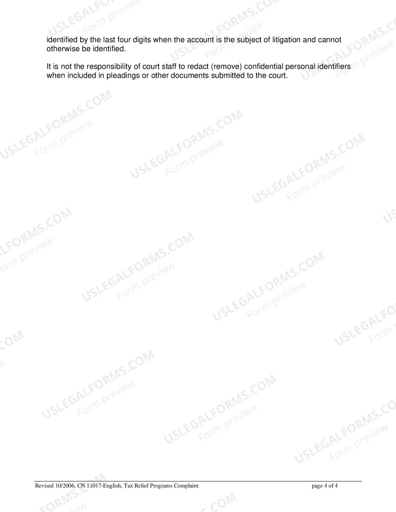 Preview Tax Relief Complaint Form