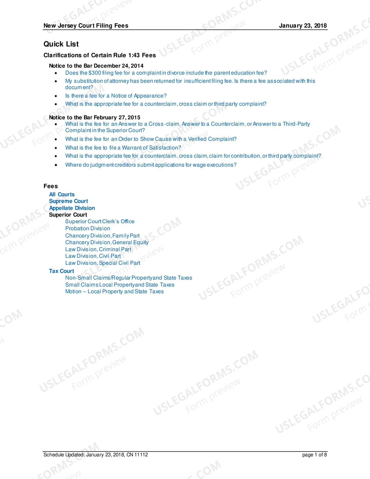 Preview Court Fees